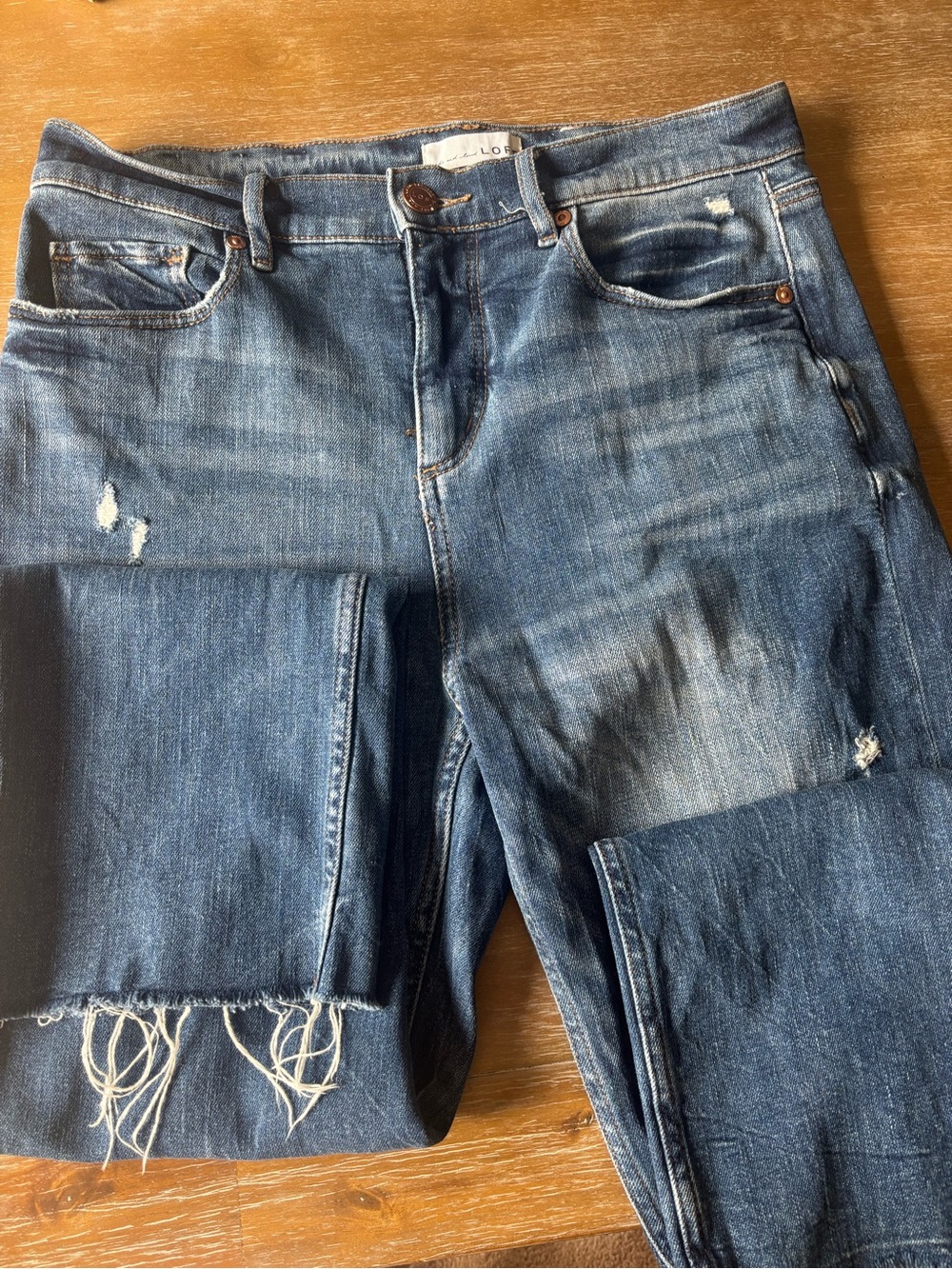 LOFT Medium Wash Straight Leg Distressed Jeans